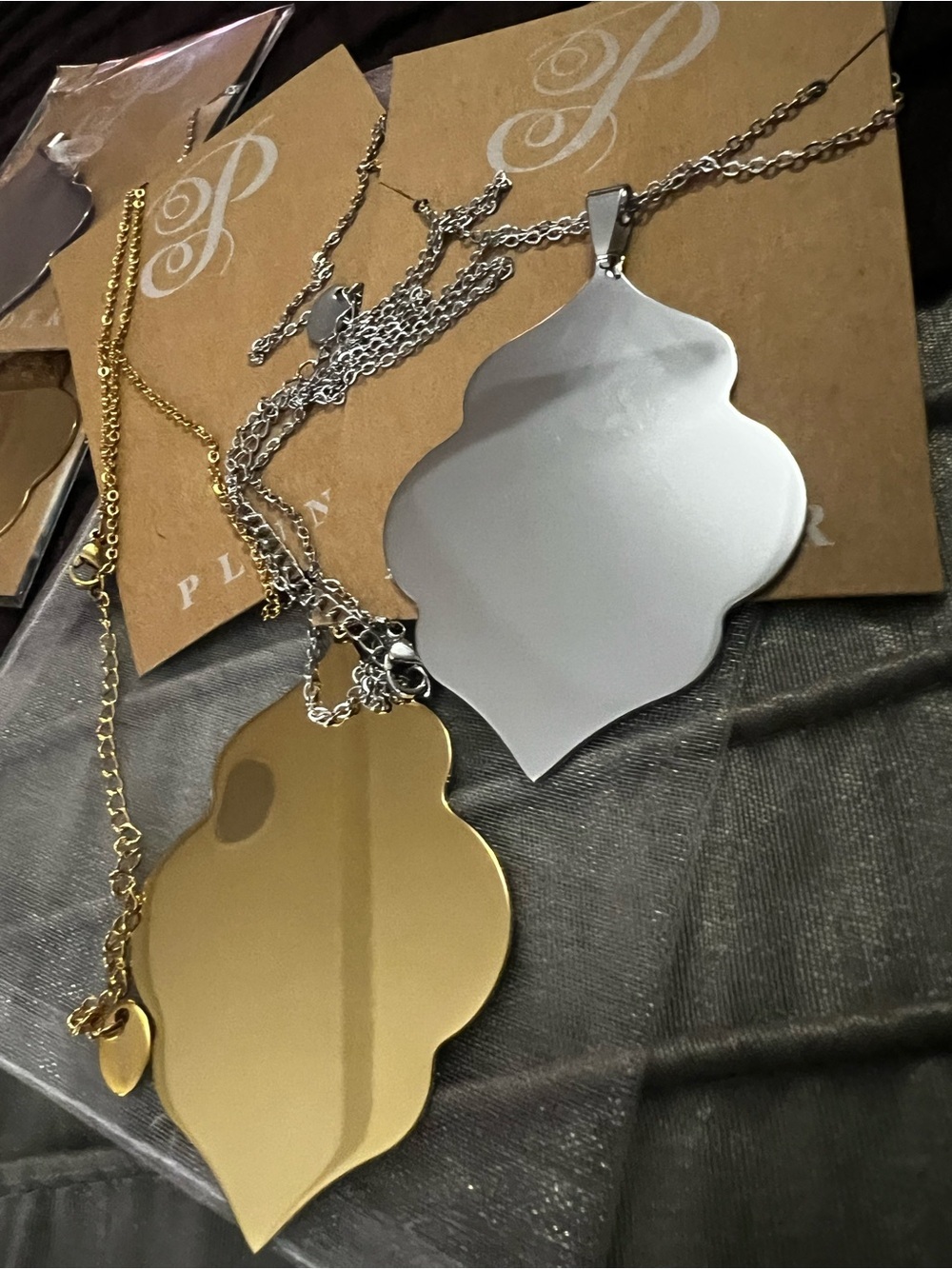 Mirrored Moroccan-Shaped Pendant Necklaces - Gold & Silver Tone- Plunder